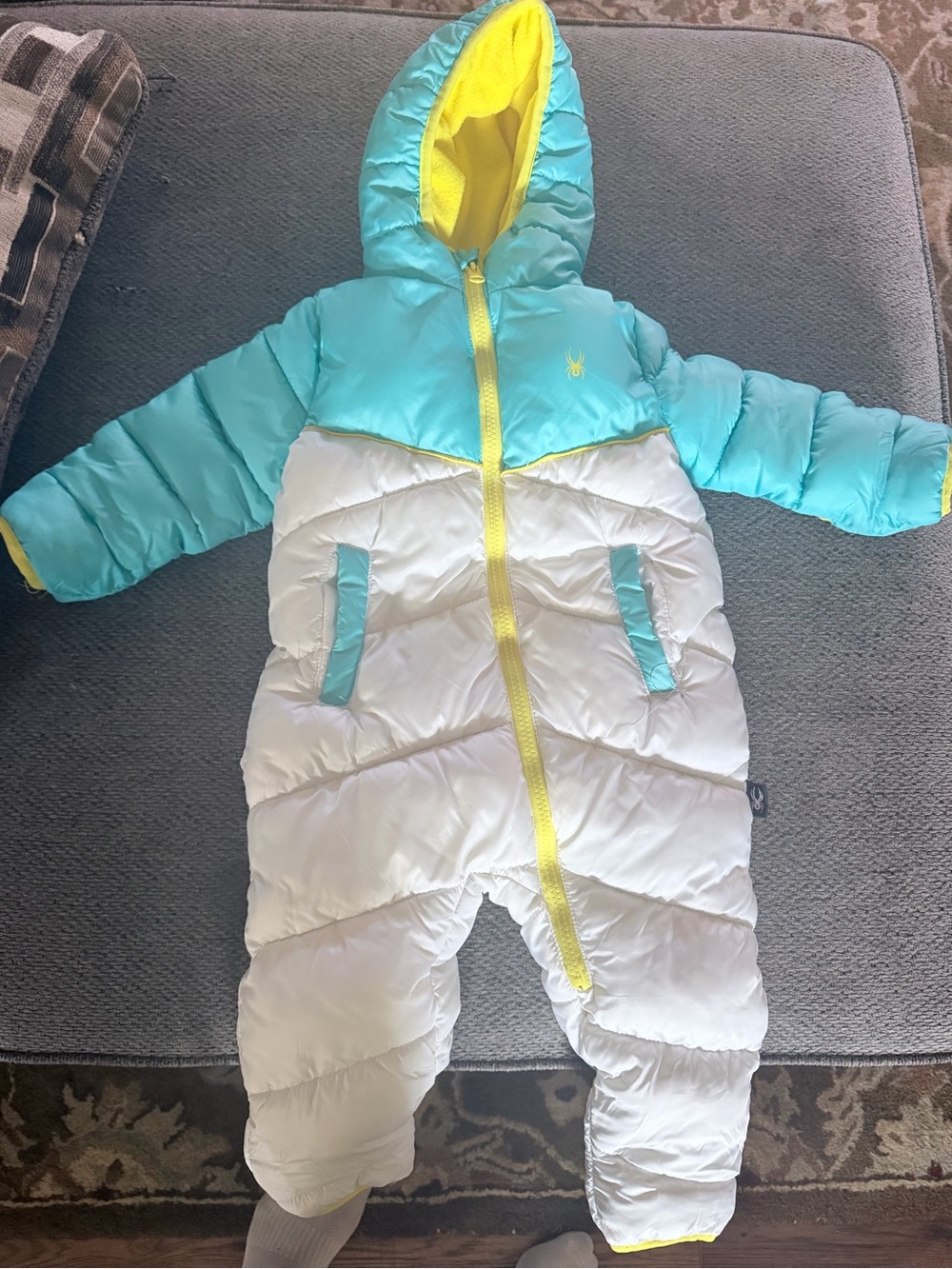 Spyder Aqua, White and Yellow Insulated Baby Bunting